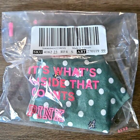 PINK Victorias Secret NO SHOW THONG FOREST GREEN POLKA DOTS & BEES New Small - Picture 4 of 14